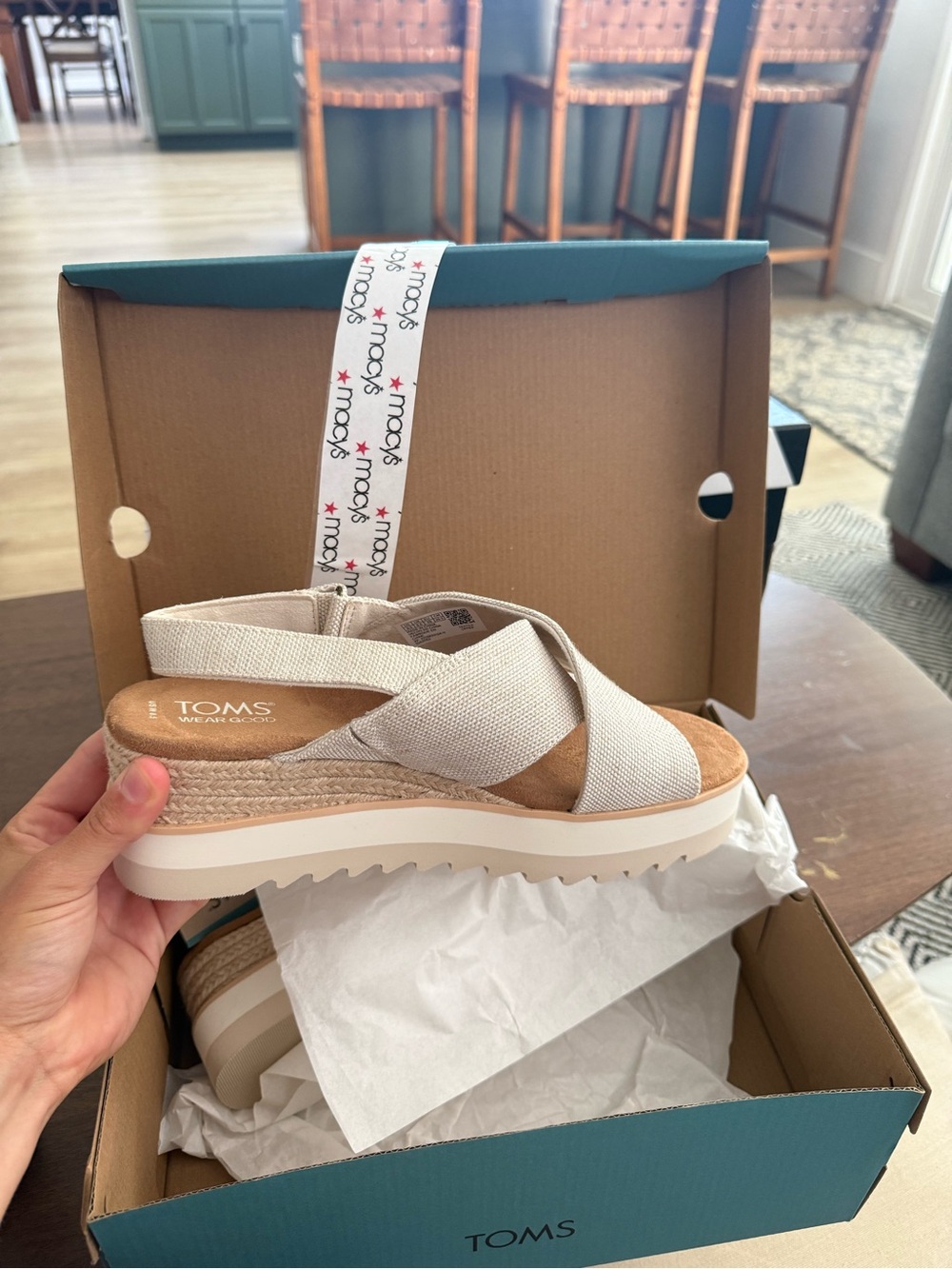 TOMS Diana Crossover Wedge Sandals Natural Yarn Dye Size 8.5